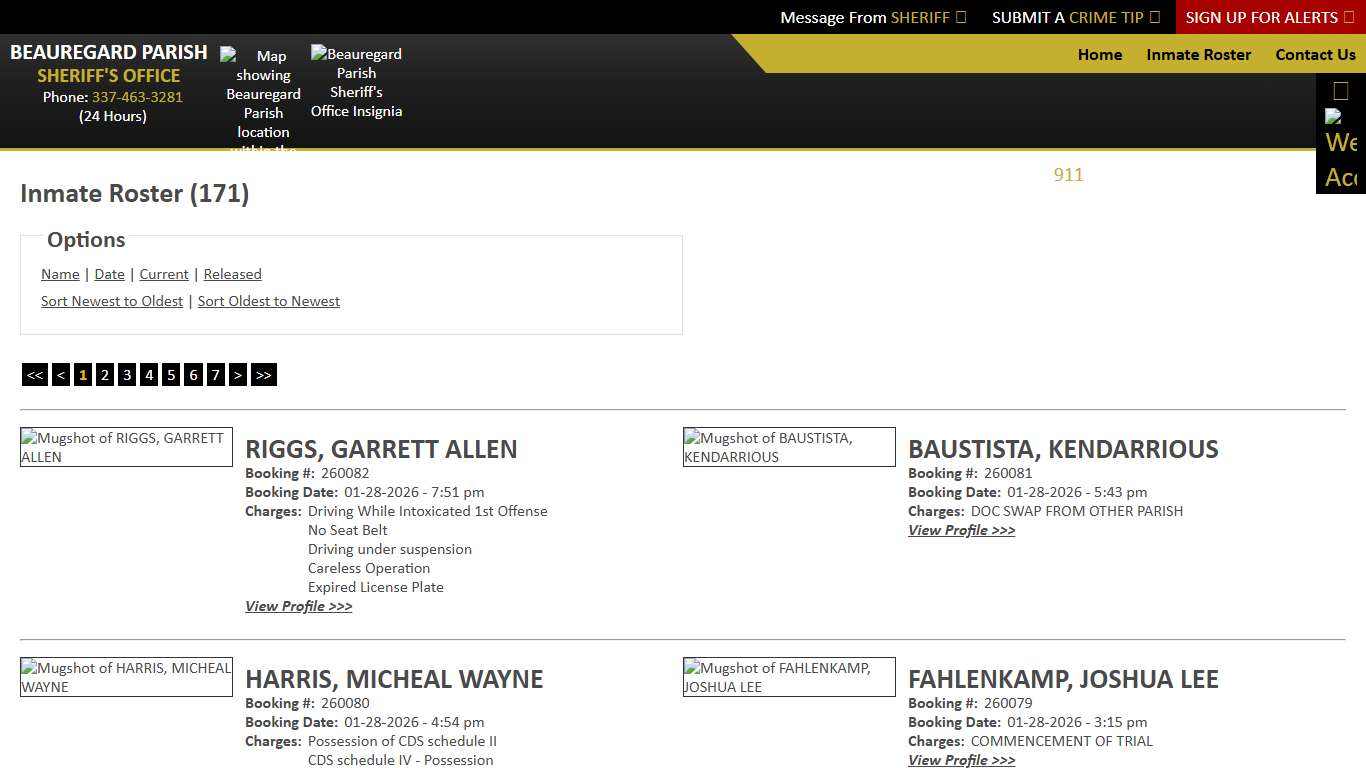 Inmate Roster - Current Inmates Booking Date Descending - Beauregard Parish Sheriff's Office