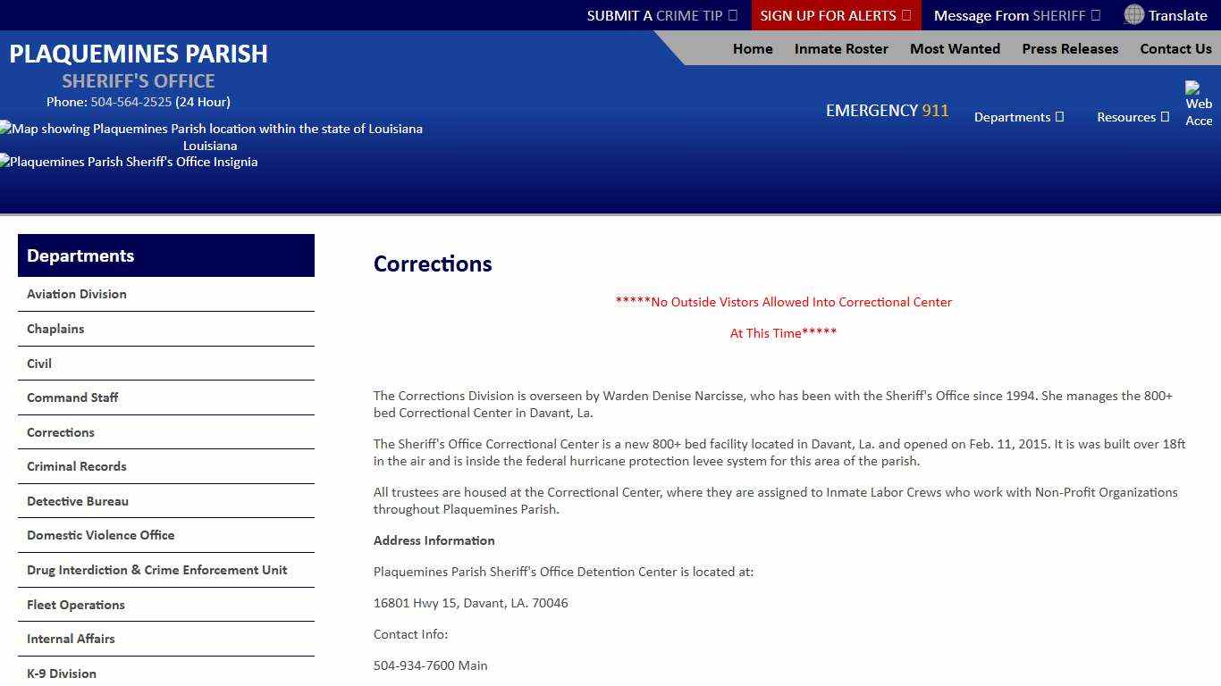 Corrections Plaquemines Parish LA Sheriff