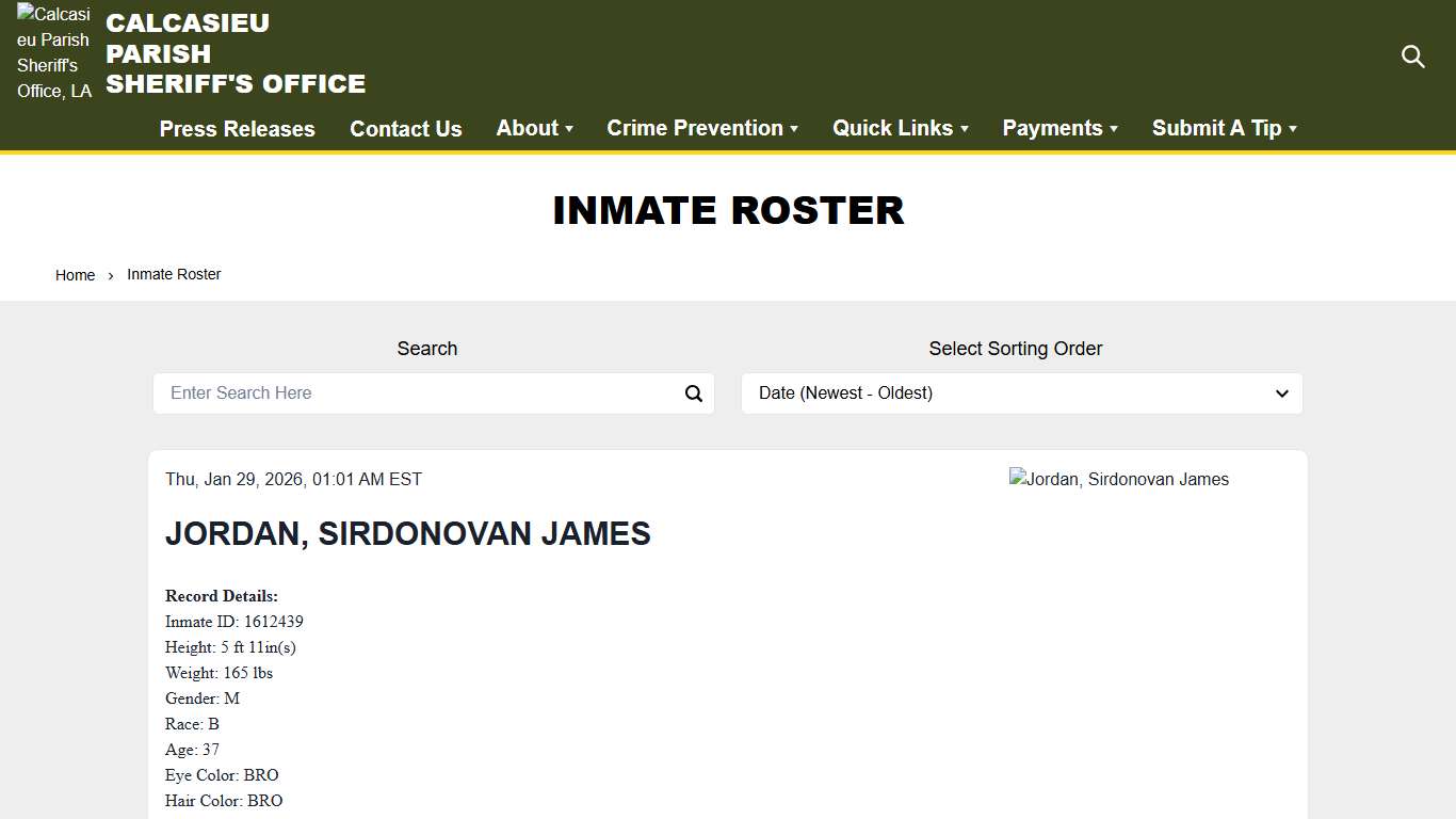 Inmate Roster Calcasieu Parish Sheriff's Office, LA