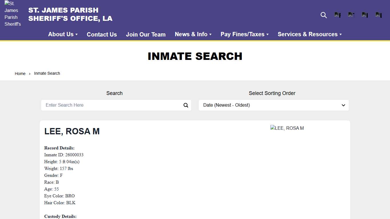 Inmate Search St. James Parish Sheriff's Office